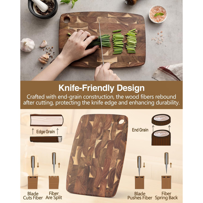 XINZUO 33 * 22 * 1.9cm Acacia Wood Brainwood Cutting Board, Double-Sided, Wooden Board Kitchen Chopping Boards, Serving Board, Bread & Snack Board, Breakfast Board for Bread, Cheese, Meat, Vegetables