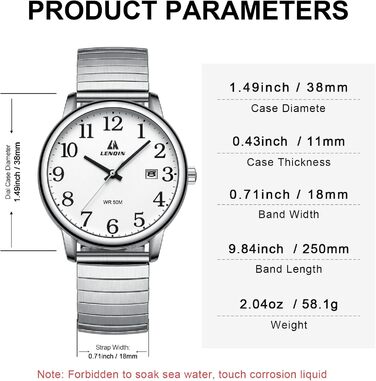 Годинник чоловічий LN LENQIN аналоговий кварцовий білий з датою та сталевим браслетом