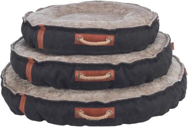 Кругле ліжко для собак TRIXIE Föhr, діаметр 70 см, чорний/пісочний колір, з ручкою для перенесення, м'яке та миється