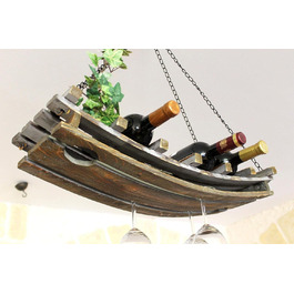 DanDiBo Wine Rack 5089 Ceiling Shelf made of Wood 65 cm Hanging Shelf Bottle Holder Bottle Shelf with Glass Holder Blanket