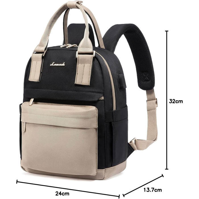 LOVEVOOK Рюкзак жіночий маленький, водонепроникний, міський, 2-в-1 з USB-портом, міні-рюкзак, сумочка, для роботи, школи, подорожей, елегантний, хакі, чорний, 11 дюймів