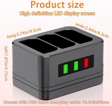 Зарядний пристрій для акумуляторів Ring: 3 слоти, 3.65V, 6040mAh, з LED-дисплеєм та кабелем Type-C (Black)