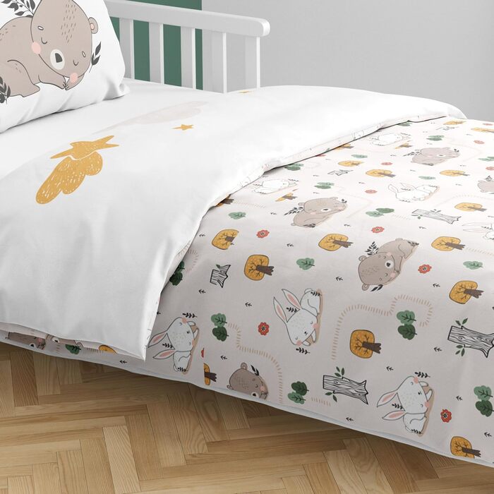 Комплект постільної білизни для ліжечка Kinderbettwäsche 100x135 з 100% бавовни - для дітей та малюків. Сонячний стиль бохо, підходить для дівчаток та хлопчиків (40x60 + 100x135, ведмедик)