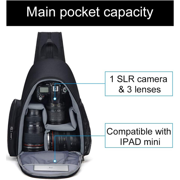 Сумка для камери CADeN: водонепроникна через плече для DSLR/SLR/беззеркальних камер з тримачем для штатива (чорна)