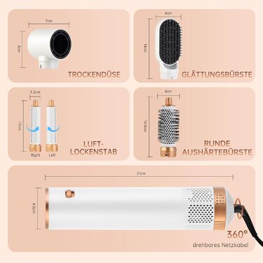 Набір для укладки волосся 6 в 1: мультистайлер, авто-локони, фен-щітка, об'єм, випрямлення, сушка (білий)