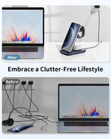 Бездротова зарядка JoyGeek 3-в-1 для Samsung Galaxy S25/S24/S23/S22/Z Flip/Fold, Galaxy Watch Ultra/8/4, Galaxy Buds - Чорний