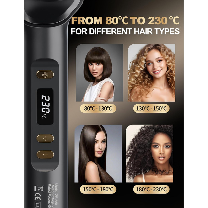 Випрямляч для волосся щіткою 2 в 1 | Керамічний випрямляч з PTC, антиопіковий дизайн, 30 температурних режимів (80℃~230℃), LED-дисплей, для жінок, чорний A.schwarz
