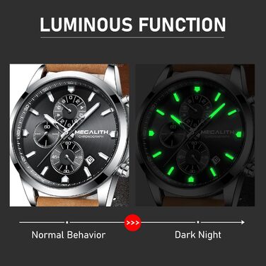 Чоловічий годинник MEGALITH з нержавіючої сталі, хронограф, водонепроникний, великий аналоговий годинник для бізнес-стилю, з календарем та світловим покриттям, коричневий/срібний