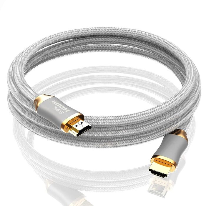 HDMI 2.1 кабель з оптоволокном BHW - 8K 120Hz, 4K 240Hz, HDR10+, 3D, eARC, CEC, HDCP 2.3, Ultra High Speed, позолочені контакти, захист від перегинів, чорний (білий, 3 м)