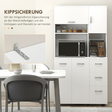 HOMCOM Freestanding Kitchen Cabinet, 89 x 39.5 x 168 cm, Modern White Buffet Cabinet