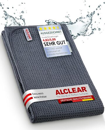 Набір мікрофібрових серветок для прибирання ALCLEAR Trockenwunder, 10 шт, 80x55 см, сірі, висока поглинальна здатність
