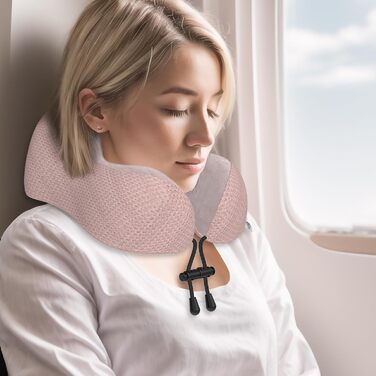 Подушка для шиї Estefanlo для подорожей: автомобіль, літак, офіс. Memory Foam, м'який велюровий чохол (рожевий)