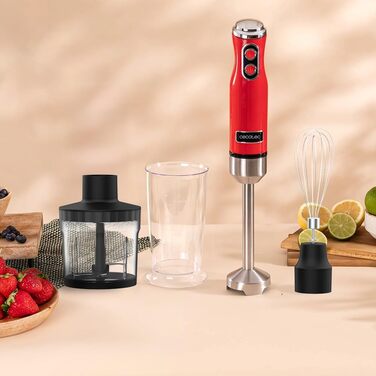 Блендер Cecotec Stabmixer Power RetroRed 1200MAX Cream&Crush: 1200 Вт, CrossBlades, 2 швидкості, комплект аксесуарів
