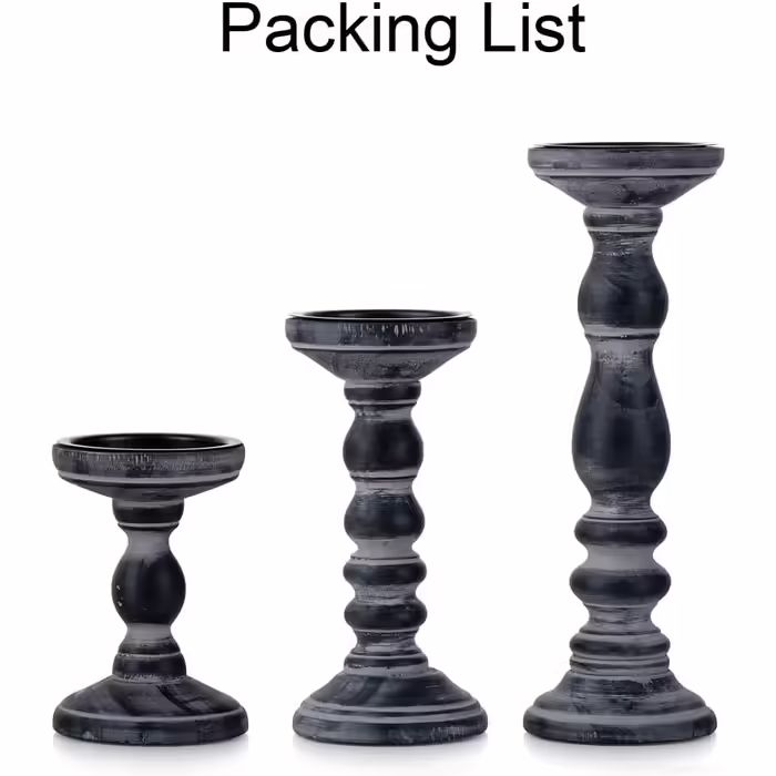 Rustic Wooden Candle Holder Pillar - 3 Piece Wooden Candle Holder Set Pillar Candle Holder Set Distressed White Tealight Holder for Wedding Centerpieces Farmhouse Home Room Decoration (Distressed Black)