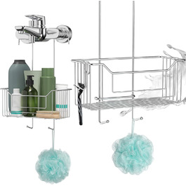 LAAKFELD Thermostat Shower Shelf for Hanging, Stainless Steel, Rust-Proof, Including Free Razor Holder - Flexible Hanging Shower Basket for Fixtures - 1A Shower Shelf for Hanging without Drilling - Shower Gel Holder