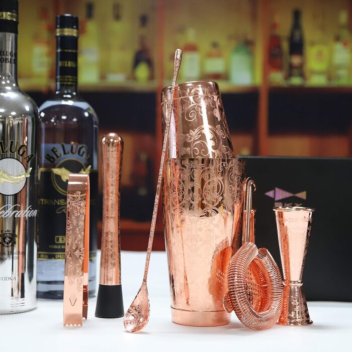 Набір бармена SKY FISH Barkeeper-Set: 6 предметів з нержавіючої сталі, з покриттям, включає шейкер, ложку, мадлер, мірний стакан, сито та льодогенератор
