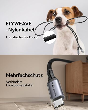 Кабель USB-C 240W, 2 шт. (2м+2м), нейлон, чорний, для iPhone, Samsung, Pixel, iPad, MacBook