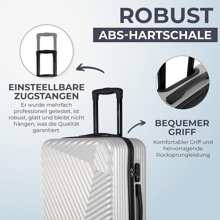 Набір валіз xRace 3 шт. ABS, 20/24/28 дюймів, ручна поклажа, TSA, 360° колеса, стійкий до ударів, преміум підкладка (Сріблястий)