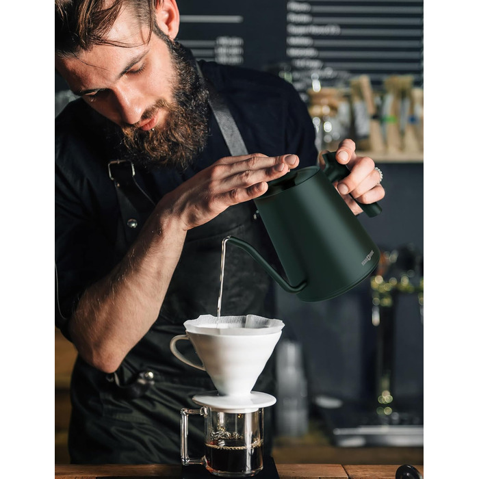 Paris Rhone Swan Neck Electric Kettle - 0.9L Temperature Control Kettle with Display, Knob, and 24-Hour Keep Warm Function - Dark Green