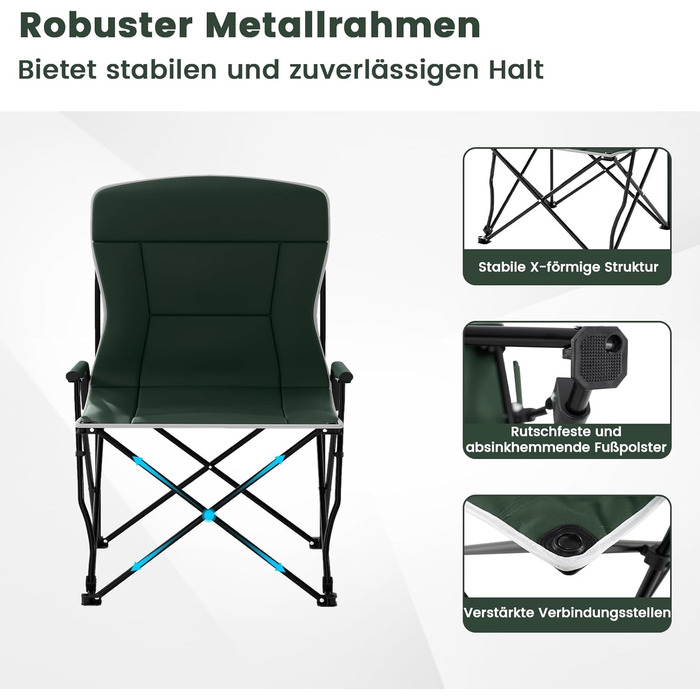Складний туристичний стілець COSTWAY з сонцезахисним щитом, XXL, до 150 кг, з сумкою для перенесення, для кемпінгу та риболовлі