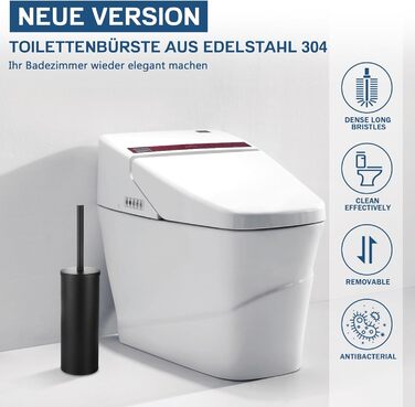 Набір для чищення унітазу Fiisayl: щітка та тримач з нержавіючої сталі, чорний колір