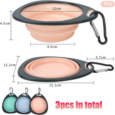 3 складні миски для собак, силіконові дорожні миски для води та їжі, портативні миски для тварин з карабіном