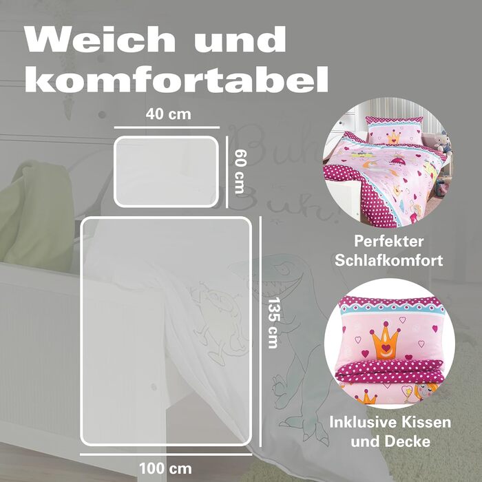 Набір постільної білизни BaSaTex для дітей | 100x135 см + 40x60 см | 100% поліестер мікрофібра | Застібка-блискавка | Милі сни - овечки та хмаринки | сірий/білий | BaSaTex