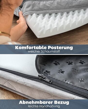 Ортопедичне ліжко для собак Lionto, 60x40x8 см, з м'яким плюшем, знімний та пральний чохол, водовідштовхувальне, для собак та котів, сірого кольору