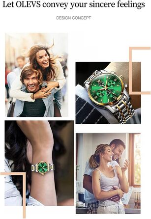 Набір автоматичних механічних годинників для пари OLEVS: чоловічий та жіночий з календарем, фазою місяця та турбійоном, двоколірні (Зелені)