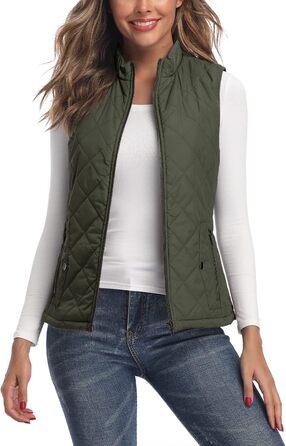 Жіноча легка куртка Longking з блискавкою, без рукавів, топ, кофта, для активного відпочинку (L, хакі)