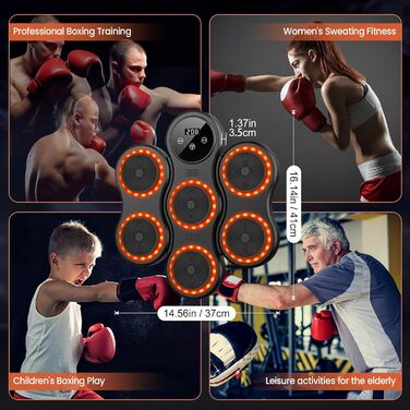 Музична боксівська машина IERAKOR з LED-підсвічуванням, Bluetooth, 9 режимів швидкості, для дорослих та дітей, чорна