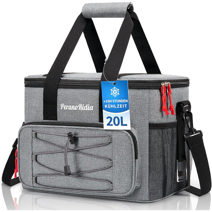 20L Large Collapsible Cooler Bag for On the Go, Insulated Bag Thermal Bag Cooler Bag for Food & Drinks, Portable Cooler Box for Camping Beach BBQ Grilling Picnic Hiking Shopping, Grey
