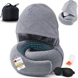 Подушка для шиї з великою капюшоном, Memory Foam, для подорожей, літаків та офісу