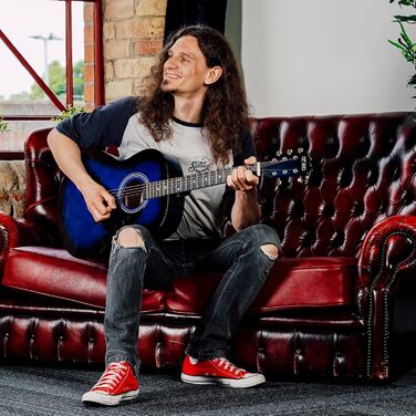 Гітара акустична 3rd Avenue 4/4 зі сталевими струнами, для початківців - комплект з чохлом, медіатором та запасними струнами, 6 місяців безкоштовних уроків (Блакитний)