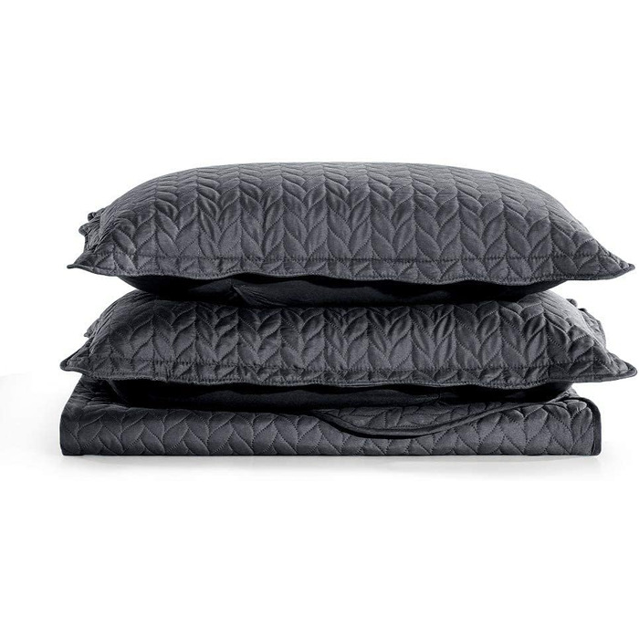 Тканинна ковдра на ліжко (односпальне) з наволочками, MoonLight20015, антрацит/темно-сірий, для спальні, декоративна, двостороння