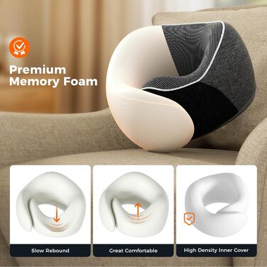 Подушка для шиї у подорожах: Memory Foam, регульована, з навушниками та маскою для сну (темно-сірий)