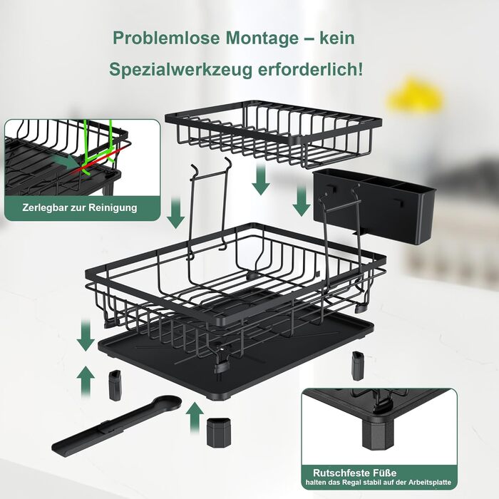 Підставка для посуду ROTTOGOON 2-ярусна, з нержавіючої сталі, чорна - органайзер для кухонних аксесуарів