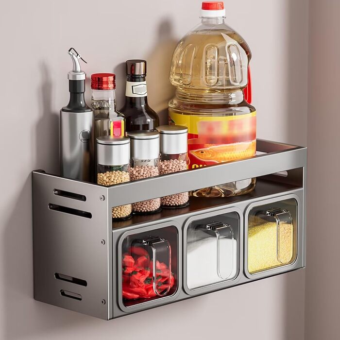 Спеція органайзер для кухні: полиця для спецій з 5 баночок (сірий)