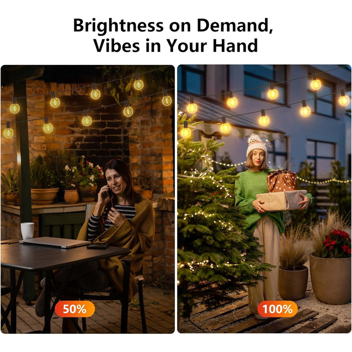 LED гірлянда GLUROO для вулиці, 7.6м, 12+1 лампочки G40, тепле світло, вологостійка, для саду, вечірок, диммер