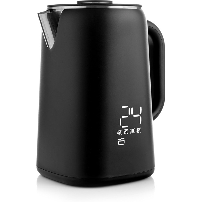 Електричний чайник-заварник Lehmann з нержавіючої сталі, 1,7 л, терморегуляція 45-100°C, з термостатом та дисплеєм, чорний