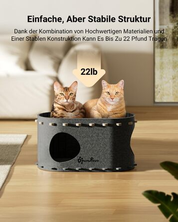 Кігтеточка-будиночок для котів DownyPaws з фетру, 2-ярусна, 50 x 33 x 50 см. Теплий дизайн, захист кігтів, сірий колір.