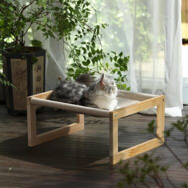 Cat bed and dog bed, elevated, large and breathable, made of high-quality birch plywood, 53W x 42L x 25H cm - ideal for cats and small dogs