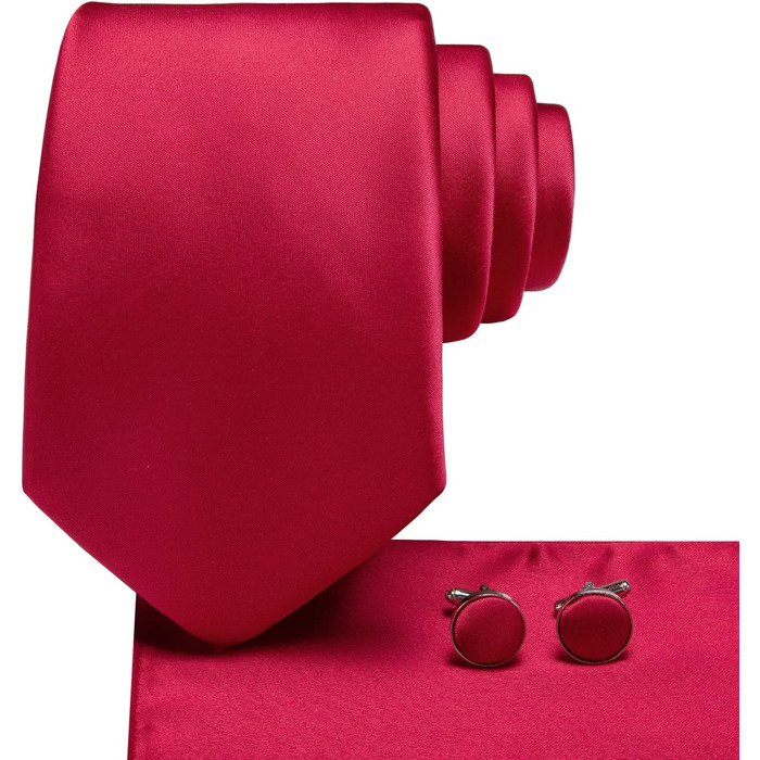 Комплект краваток Hi-Tie Classic (4 шт.): шовкові краватки, нагрудна хустка, запонки, зажим для краватки в смужку та пейслі, червоний