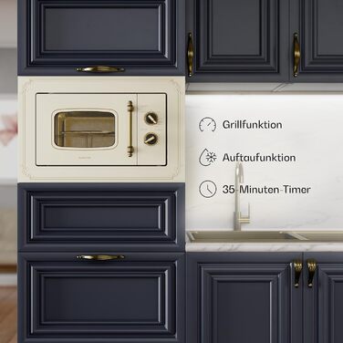 Мікрохвильова піч Klarstein Victoria 20 - вбудована, 20 л, 800 Вт, гриль 1000 Вт, нержавіюча сталь, з рамкою, кремовий колір