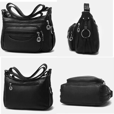 Сумка жіноча через плече NOTAG зі штучної шкіри, чорна: легка сумка-месенджер з декількома кишенями