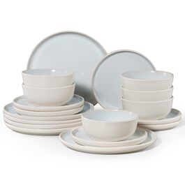 Набір посуду HaWare на 6 осіб, 18 предметів: тарілки, десертні тарілки, миски, бежевий колір. Підходить для мікрохвильової печі та посудомийної машини.