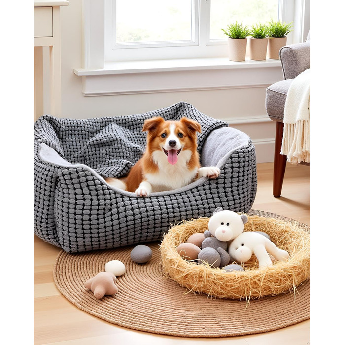 Ліжко для собак середнього розміру JOEJOY, корзина для собак з знімною подушкою, зручне та миюче ліжко, неслизьке, з високим бордюром, до 14 кг (64x53x20 см)