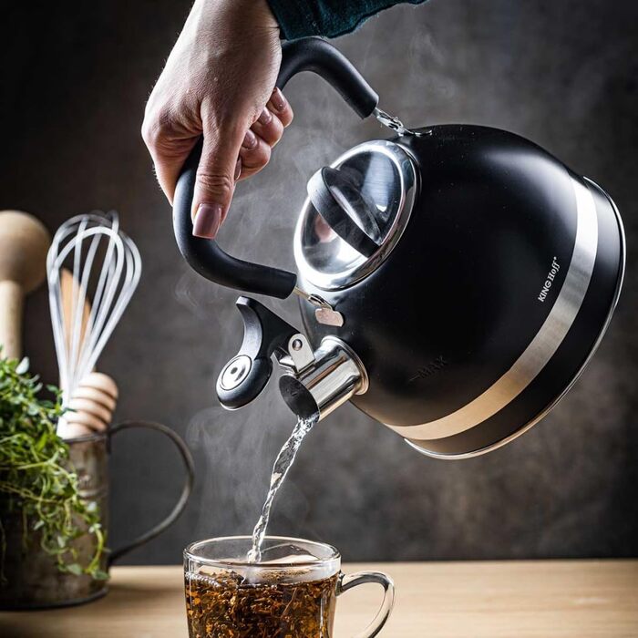 Чайник Kinghoff 1.8L з нержавіючої сталі з свистком, Induktion, матовий чорний KH-1858