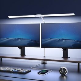 LED лампа настільна з регулюванням яскравості - 1500LM 24W, кріплення на прищіпці, з пультом дистанційного керування, 80см гнушкий шийка, USB-порт для зарядки, для офісу та дому (біле світло)