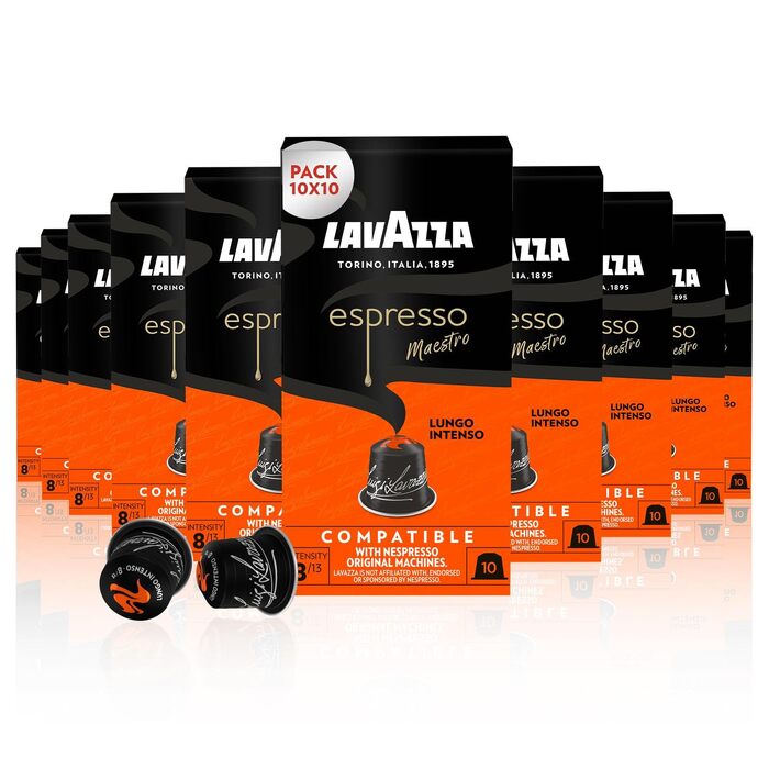 Кава в капсулах Lavazza Espresso Maestro Lungo Intenso для Nespresso Original, 100 шт, нотки какао та карамелі, інтенсивність 8/13